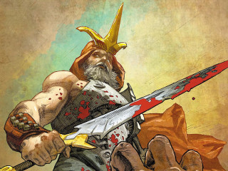 Man sword helmet bag blood - his knee free wallpaper