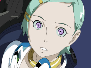 Bluehair greeneyes serious anime eureka - her face and chest free wallpaper