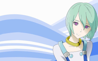 Anime green hair blue eyes - blue eye and a necklace free wallpaper
