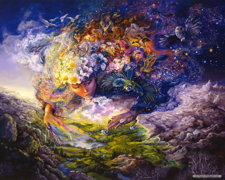 Woman flowers hair sky stars - fantasy artwork free wallpaper