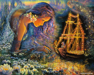 Woman ship water flowers man - a ship free wallpaper