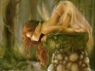 Fairy sleeping mushroom forest illustration - fantasy artwork free wallpaper