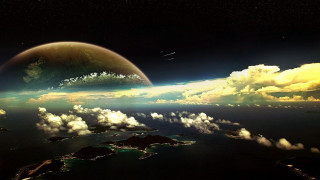 Planet clouds stars mattepainting aurora - cloud and a sky free wallpaper for desktop