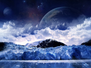 Iceberg ocean mountain range moon - a moon in the sky above free wallpaper
