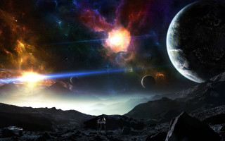 Man rocky surface space scene - a. hardy free wallpaper