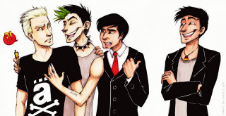 Three men white background red - punk art free wallpaper