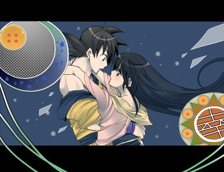 Anime couple hugging food background - mosaic free wallpaper for desktop