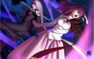 Anime characters swords purple background 2 - ufotable free wallpaper for desktop