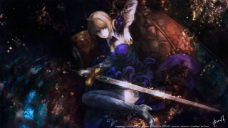Gothic forest saber woman glowing - her hand and a bird free wallpaper