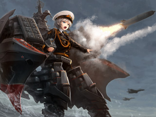 Woman uniform holding missile ship - a woman in a uniform free wallpaper