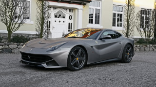 Silver sports car house white - the side of the building free wallpaper