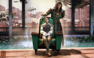 Man woman green chair city - cedric peyravernay free wallpaper