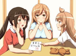 Three girls sitting table teddy - socialist free wallpaper for desktop