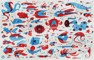 Fish sea creatures gouache blood - in gouache free wallpaper
