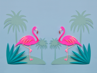 Pink flamingos beach palm trees - a pair free wallpaper for desktop