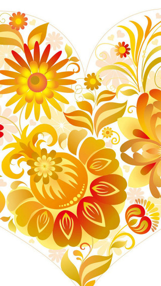 Heart floral arrangement colorful illustration - folk art free wallpaper for mobile