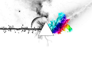Triangle rainbow substance birds flying - abstract illusionism free wallpaper