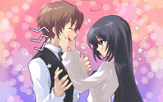 Anime couple armaround checkered halftone - gapmoe yandere grimdark free wallpaper for desktop