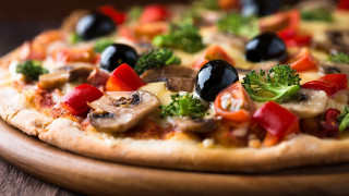 Pizza with mushrooms delicious cheese - other vegetable free wallpaper