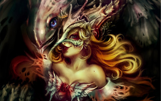 Woman dragon head wings face - her face and body free wallpaper