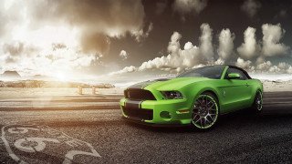 Green mustang cloudy sky sunset - art green free wallpaper for desktop