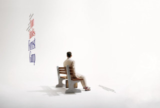 Man sitting bench sign reads - edward hopper and james gilleard free wallpaper