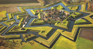 Large maze grass river building - aerial view free wallpaper for desktop