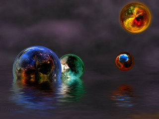 Floating balls water dark background - a few smaller one free wallpaper