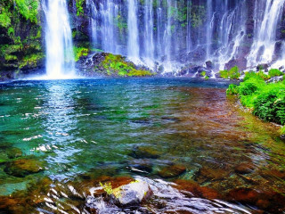 Waterfall clear blue water green - clear free wallpaper for desktop