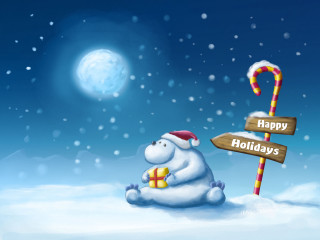 Polar bear snow signpost candy 2 - free holidays wallpaper for desktop