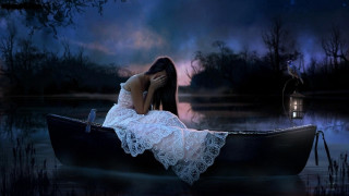 Woman white dress boat night 2 - somber free wallpaper
