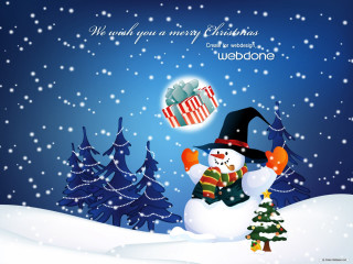 Snowman present christmas tree snow - dark background free wallpaper for desktop