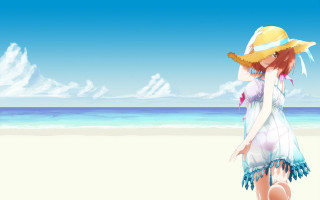 Woman hat beach ocean suitcase - her hand and a suitcase free wallpaper