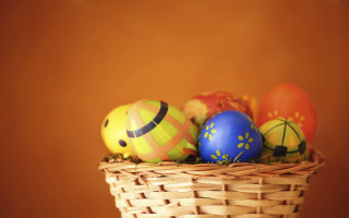 Basket filled colorfully painted eggs - david ramsay hay free wallpaper