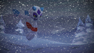 Cartoon character flying snow snowflakes - the ground and trees free wallpaper