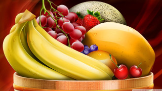 Wooden basket fruit table red - fructose free wallpaper