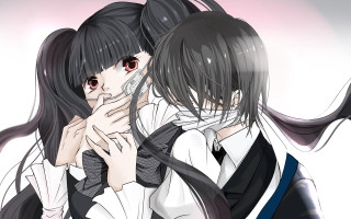Anime girls hugging black hair 2 - black hair free wallpaper