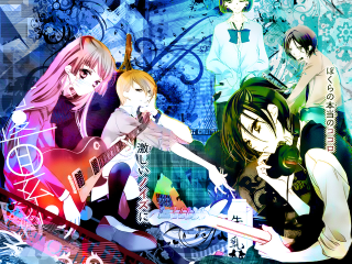 Anime girls guitars music instruments - a background free wallpaper