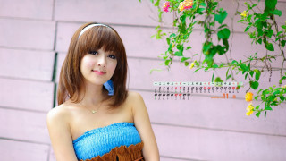 Woman blue dress pink wall - high detail 8 k free wallpaper for desktop