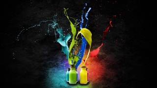 Bottles paint splash black background - vivid color free wallpaper