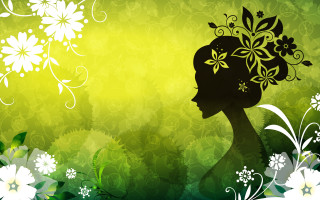 Woman flower hair green background - white flower and leaves free wallpaper for desktop
