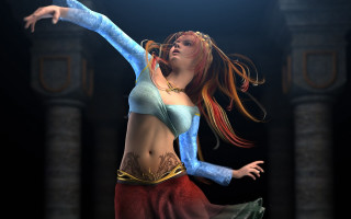 Woman blue red outfit dancing - fantasy style free wallpaper