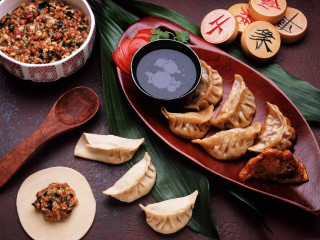 Dumplings dipping sauce table food - sauce free wallpaper