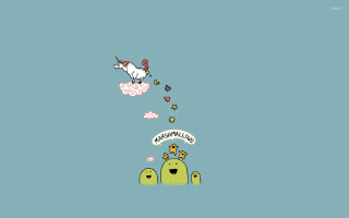 Cartoon unicorn flying castle banners - the top of it free wallpaper