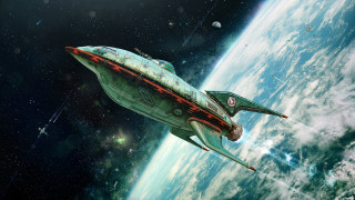 Spaceship floating planet star trek - david free wallpaper for desktop
