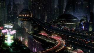 Futuristic city night lights traffic - cyberpunk city free wallpaper for desktop