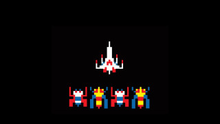 Pixelated characters black background red - star in the center free wallpaper