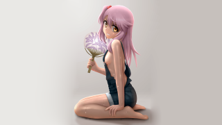 Pink hair woman sitting fan - a pink hair free wallpaper for desktop