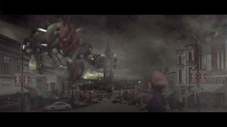 Man monster city street building - matte painting free wallpaper