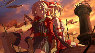 Anime couple sunset sky tower - a tower in the background free wallpaper